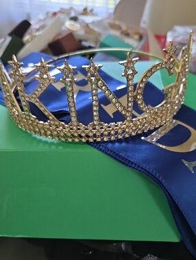 Gold Rhinestone KING Tiara With Birthday King Sash